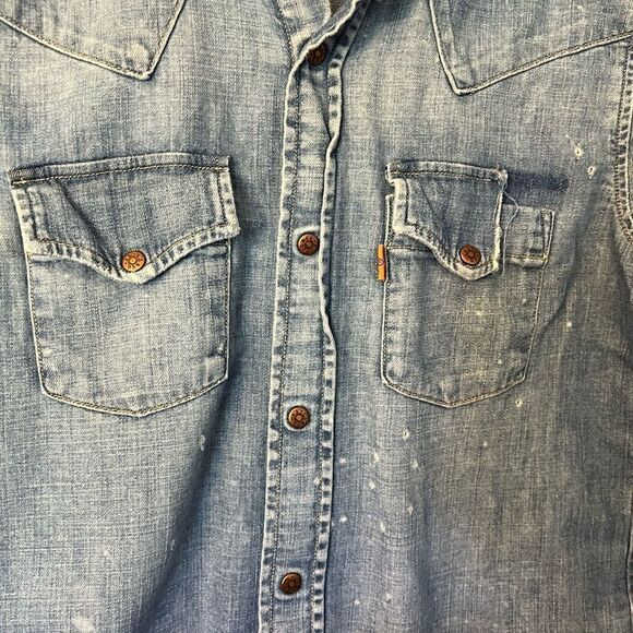 Women’s Levi’s Distressed Orange Tab Snap Button Down denim Shirt. Size Small. - Picture 3 of 12